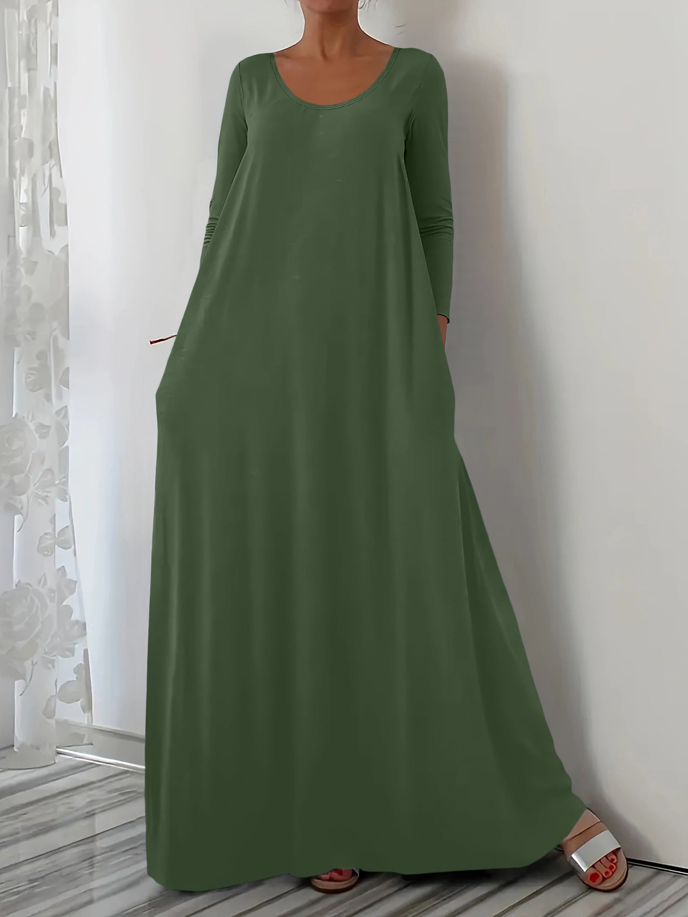 Female Loose Fit Simple Long Solid-color Dress
