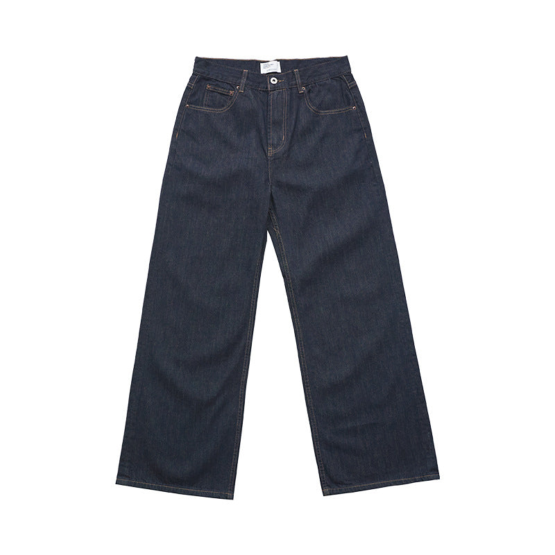Dark Blue Classic Loose Straight Jeans For Men And Women