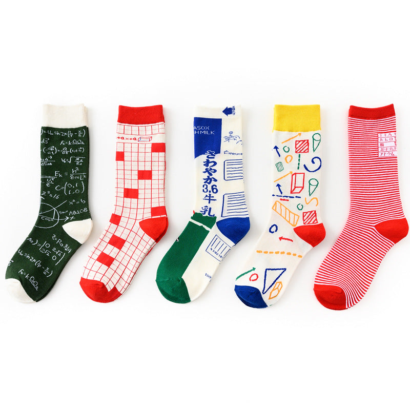 Tide Socks Male Textbook Series Outstanding Student Harajuku Graffiti