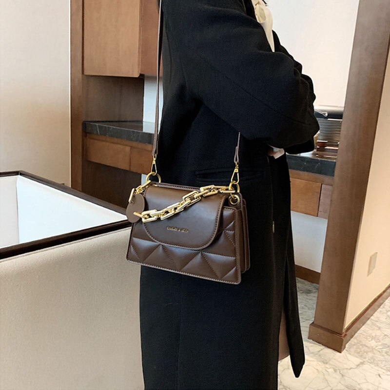 Women's Portable Small Square Bag Chain With Lattice Pattern