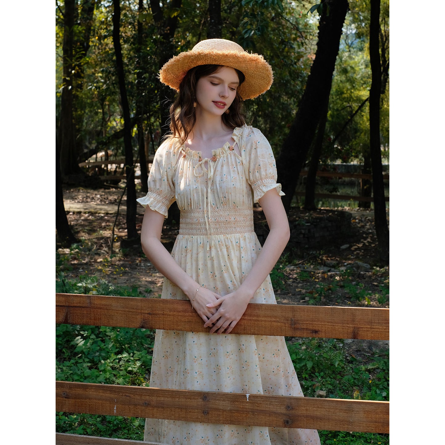 French Floral High Waisted Tie Up Dress