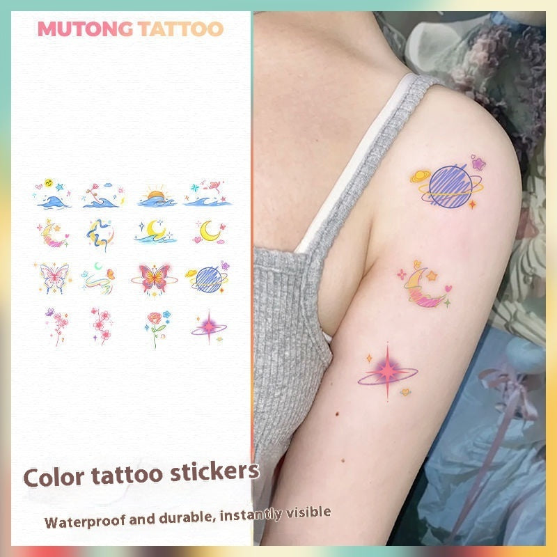Butterfly Moon Color Shoulder Clavicle Tattoo Sticker