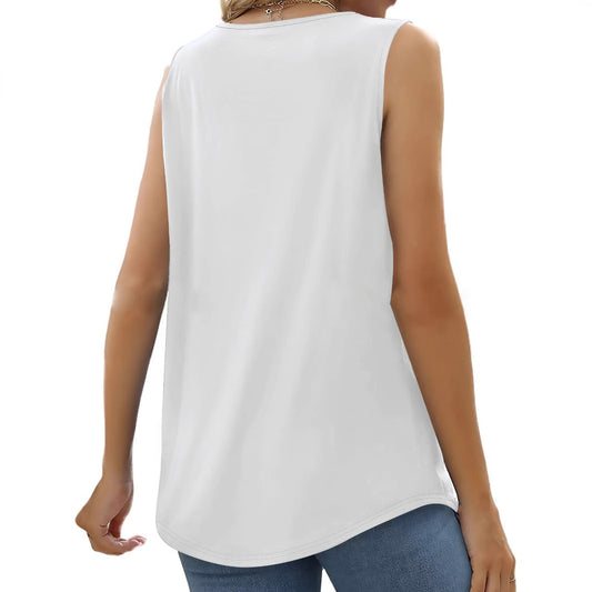 Women's Summer Pleated Square Collar Halter Loose Casual Print Sleeveless Vest