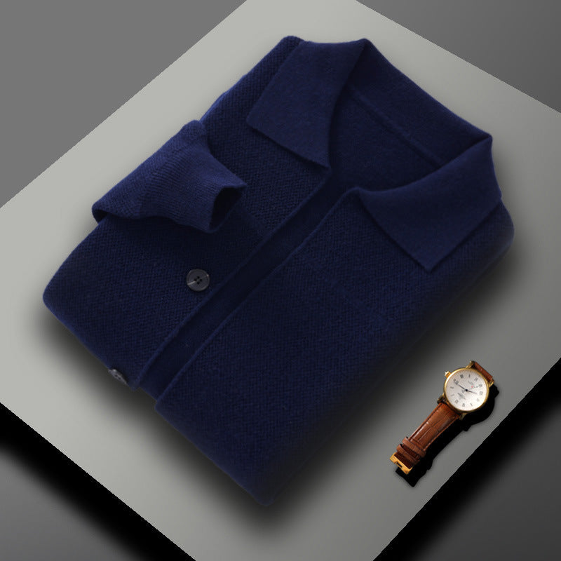 Pure Wool Knitted Cardigan With A Lapel And Buttons