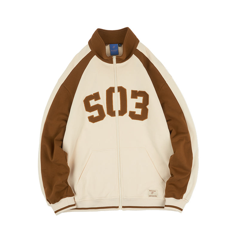 Scratched Contrast Patch Embroidered Baseball Jacket