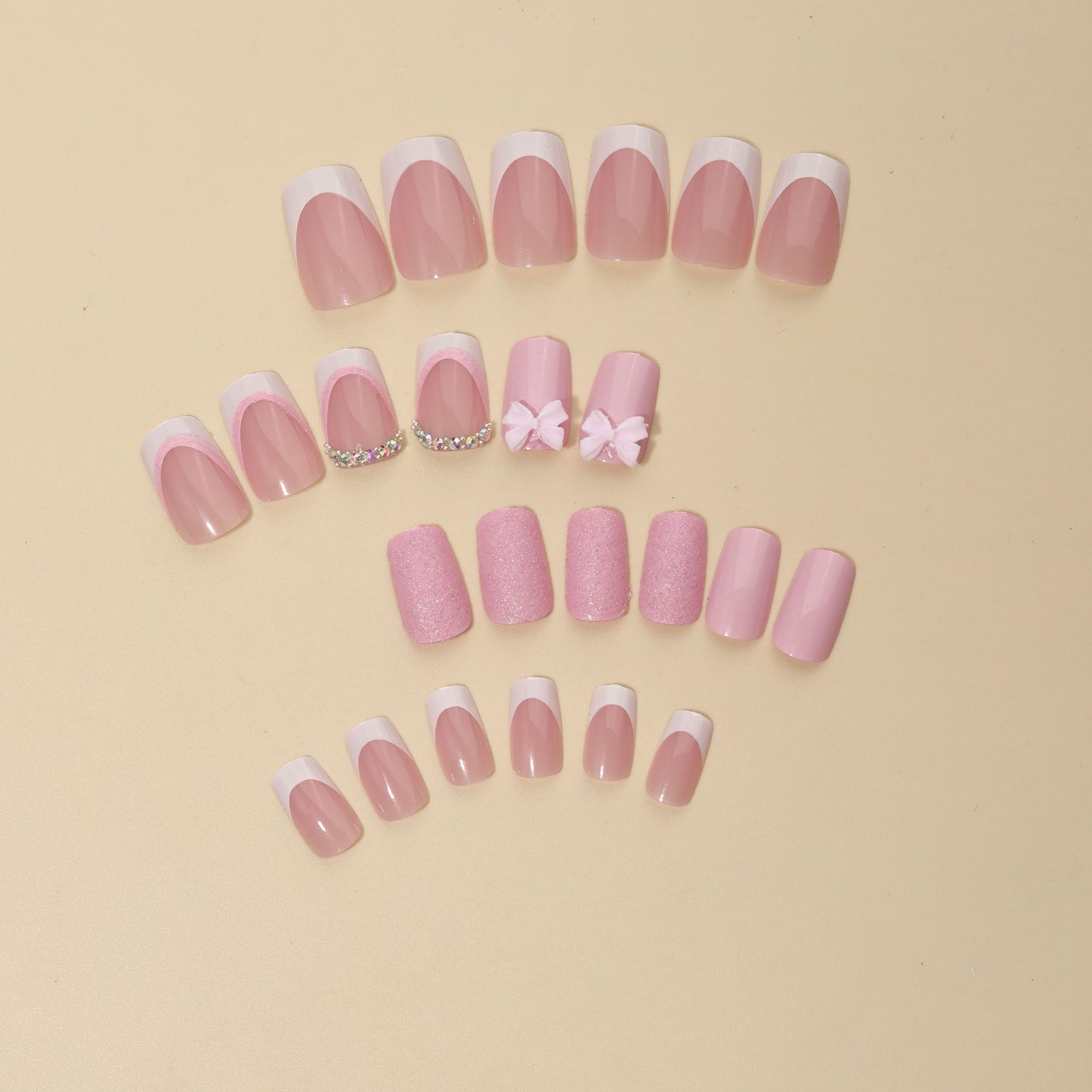 Women's Fashion French Pink Bow Manicure
