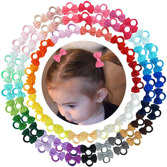 40 80PCS Tiny Hair Ties With Bows Baby Bows Rubber Bands Hair Ties Soft Elastics Ponytail Holders Hair Accessories For Infants Toddlers Baby Girls Multi-colored