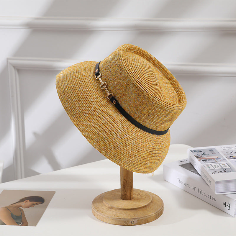Women's Belt Chain Bell Type Sun-proof Straw Hat
