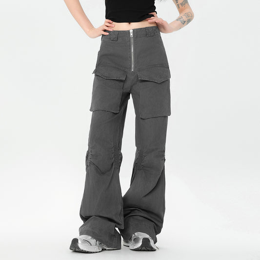 Retro Overalls American Fashion Brand Slim Fit Straight Cargo Pants