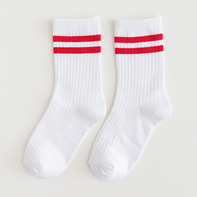 Mid-calf Length College Style Parallel Bars Trendy Retro Women's Striped Socks