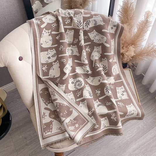 Cute Cat Thickening Thermal Soft Jacquard Scarf