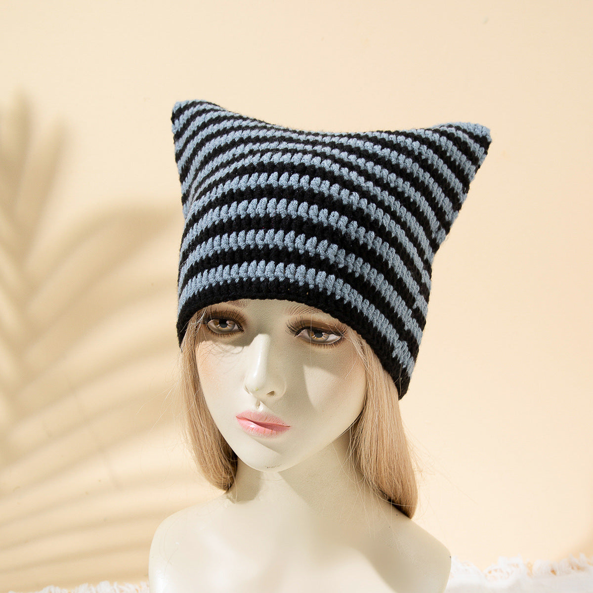 Women's Japanese Funny Little Devil Cat Ears Striped Knitted Woolen Cap