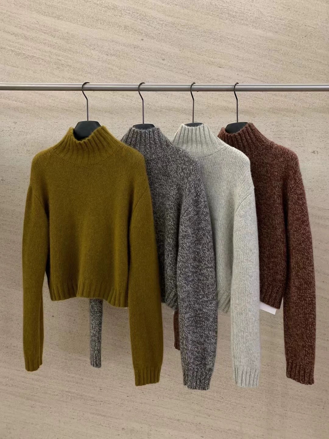 French Loose High Collar Short Section Cashmere Sweater Women