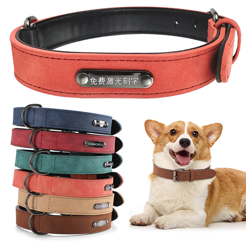 Pet Microfiber Leather Engraved Adjustable Anti-lost Collar