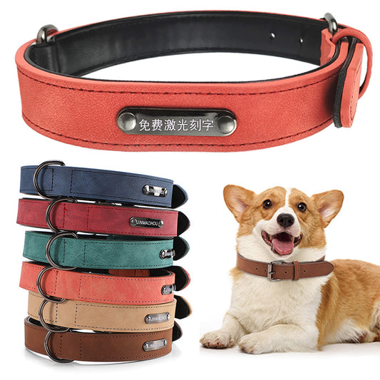 Pet Microfiber Leather Engraved Adjustable Anti-lost Collar