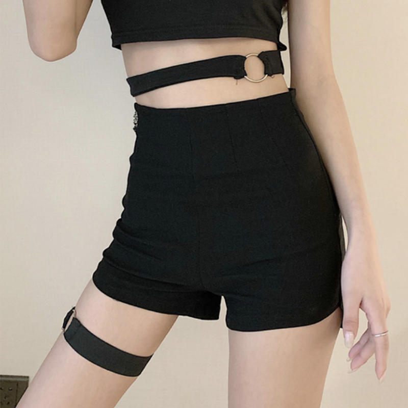 Gothic Plaid Skirt Shorts Belt Chain Irregular Hollow