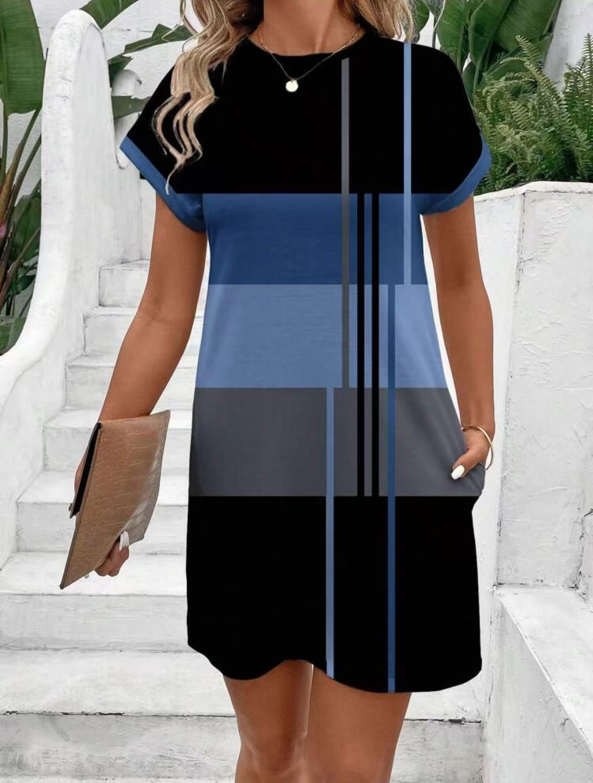 Casual Milk Silk Pullover Crew-Neck Dress