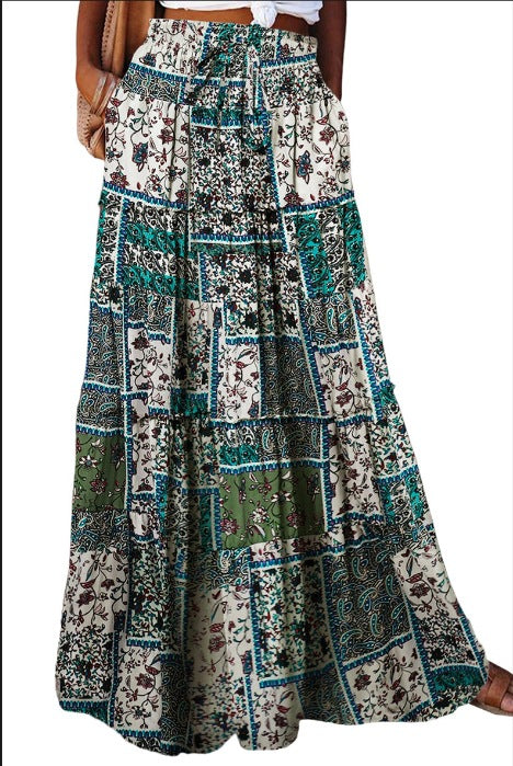 Bohemian-style Loose Casual Printed High-waisted Skirt