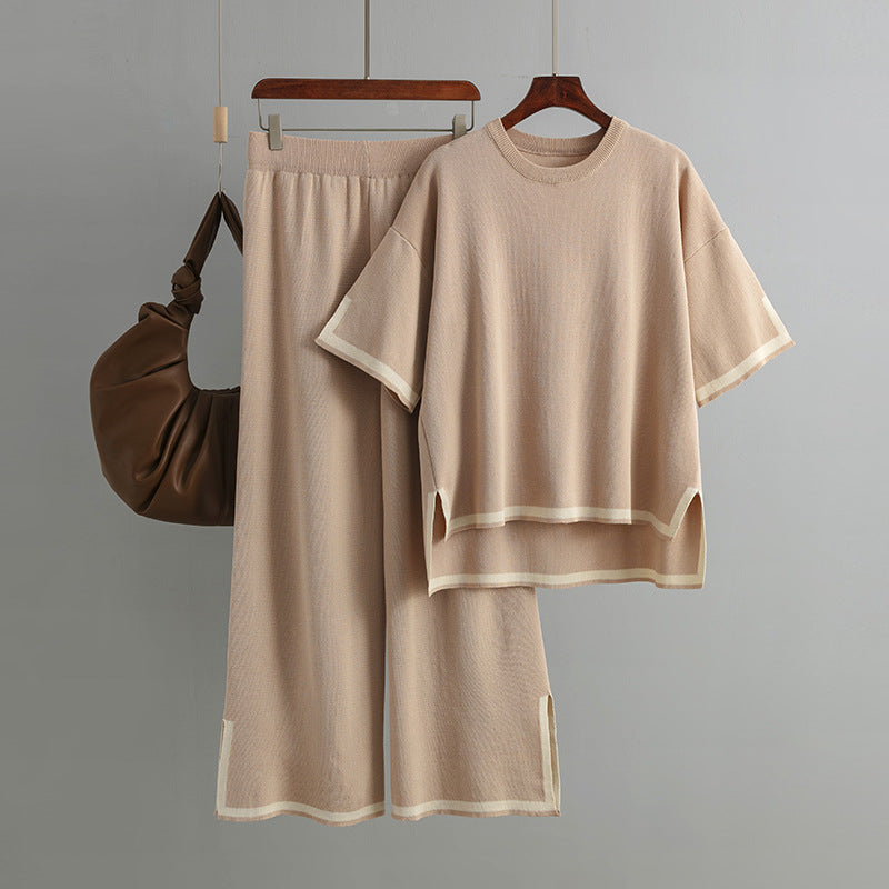 Short-sleeved Sweater Wide-leg Pants Suit