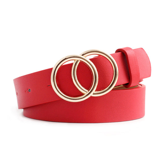 Ladies double round buckle vintage decorative belt