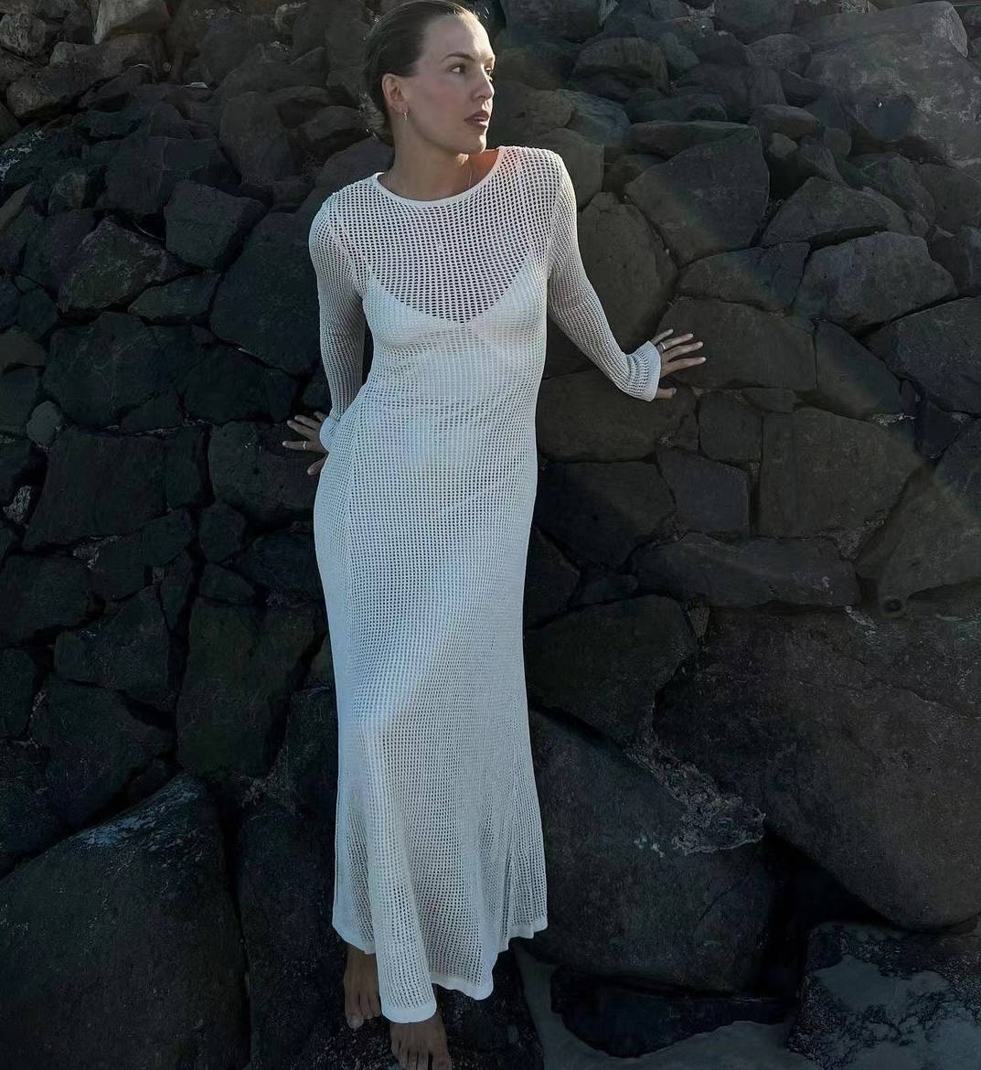 Hollow Out Long Dress Blouse Summer Woman