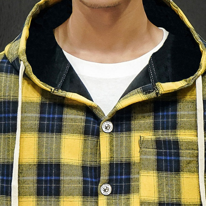 Size Black Wall Plaid Hooded Plus Velvet Thick Warm Shirt