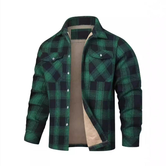 Long Sleeve Lapel Thick Checks Shirt Men's Jacket