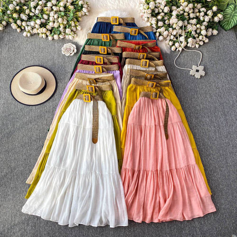 Mid-length Casual High Waist Slimming Large Hem Puffy Cake Dress