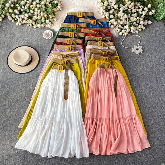 Mid-length Casual High Waist Slimming Large Hem Puffy Cake Dress