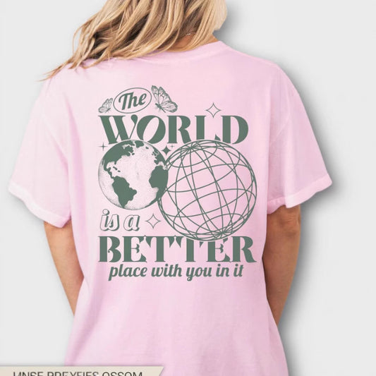 Letter 2D Printed Starry Sky Earth Cotton T-shirt Loose Short Sleeve Top