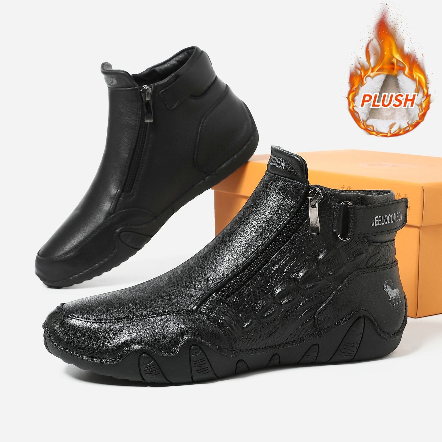 Genuine Leather Plus-Size Cotton Shoes Independent Website High-Top Wear-Resistant Outdoor Casual Shoes