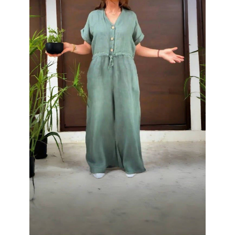 Loose Solid Color Wide Leg Jumpsuit