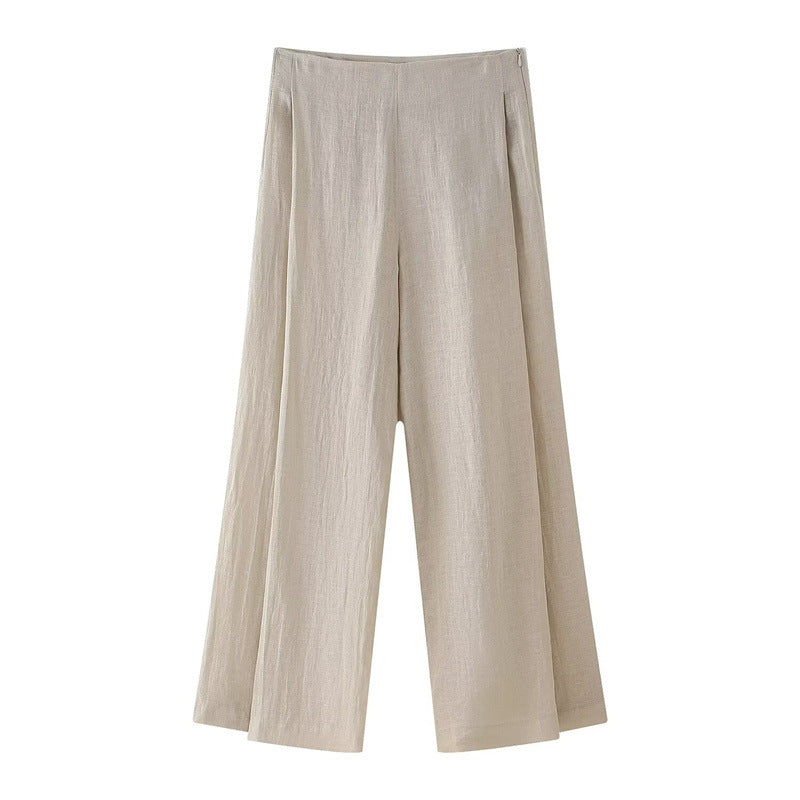 Women's Linen Split Coat Wide Leg Pants Suit