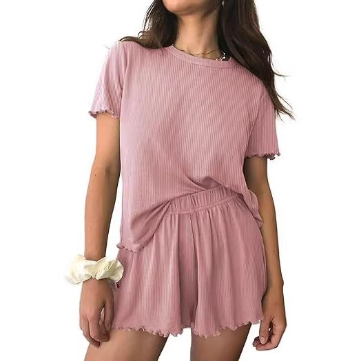 Relaxed Casual Cre Neck Short Sleeve Top And Shorts Set