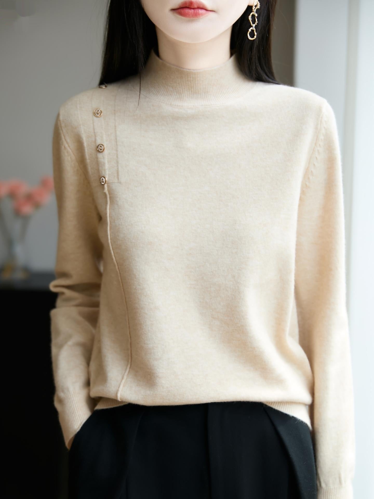 Semi-high Collar Knitted Women's Innerwear Base Sweater
