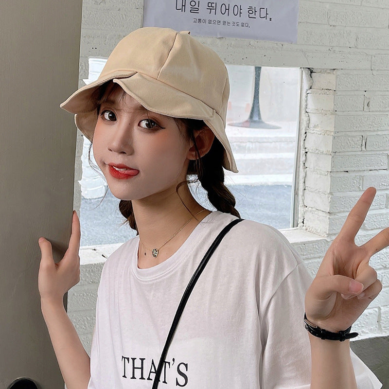 Flower Fisherman Hat Female Sweet And Cute Sunscreen Shade Student All-match Solid Color