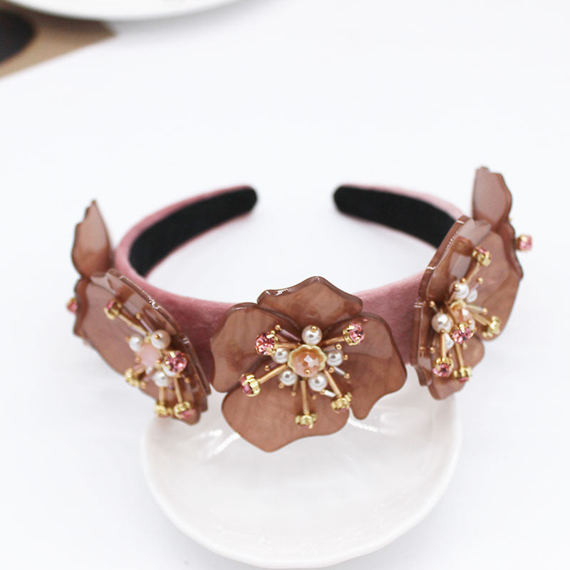 Acrylic Big Flower Diamond Geometric Ball Headband