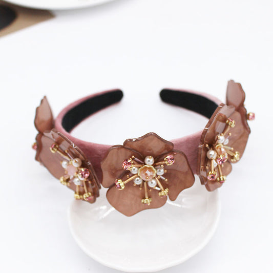Acrylic Big Flower Diamond Geometric Ball Headband