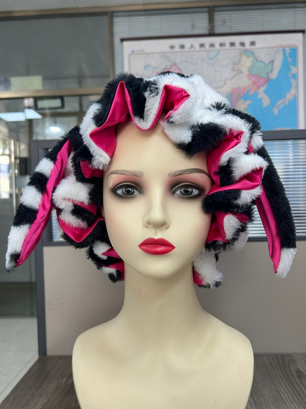 Cat Ear Bow Cashmere Sleeper Hat Adjustable Plush Hat