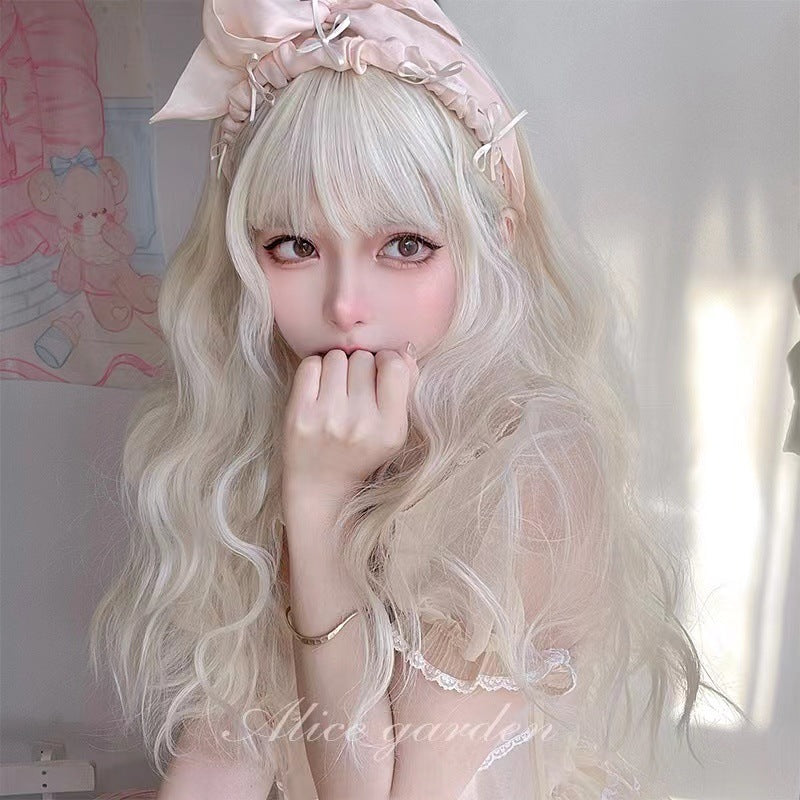 Women's Long Hair Full-head Wig Mid-length Fluffy Eight-character Bangs