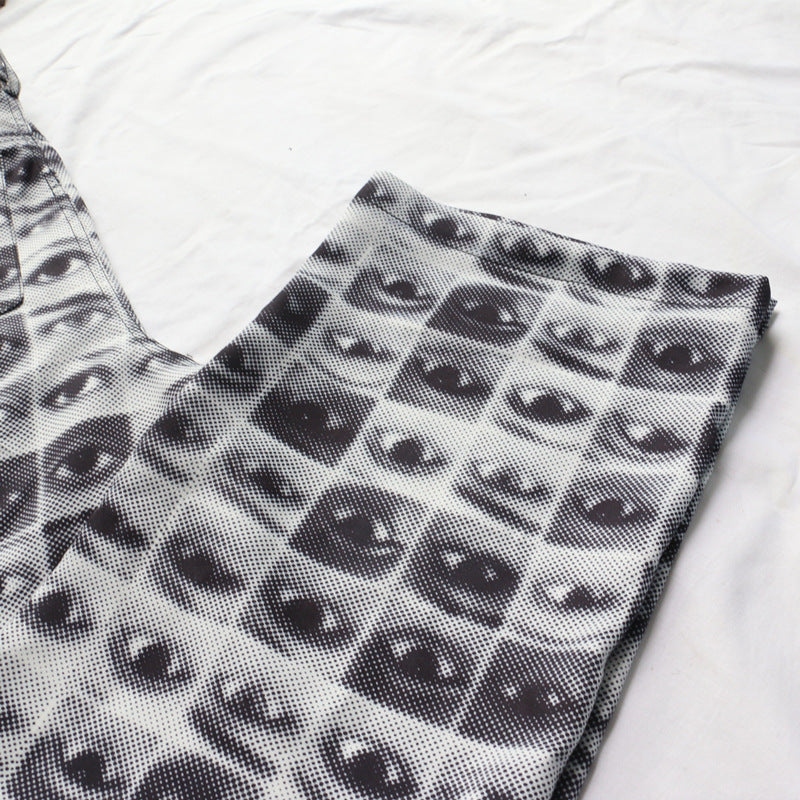 Women's Loose Casual Eye Print High Waist Pants