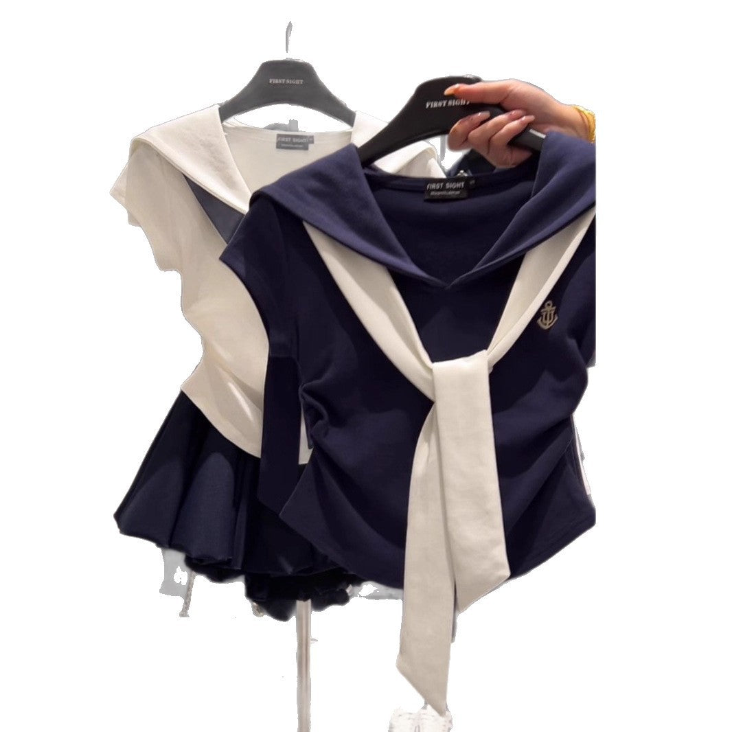 Fake Two-piece Shawl T-shirt And Skirt Fashion Set
