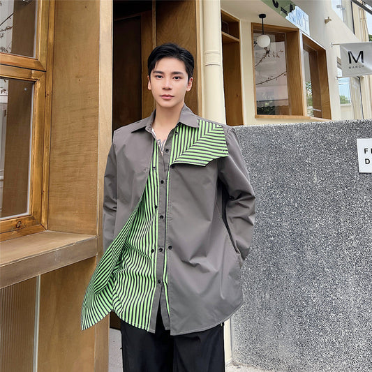 Men's And Women's Button Splicing Fake Two-piece Layered Jacket