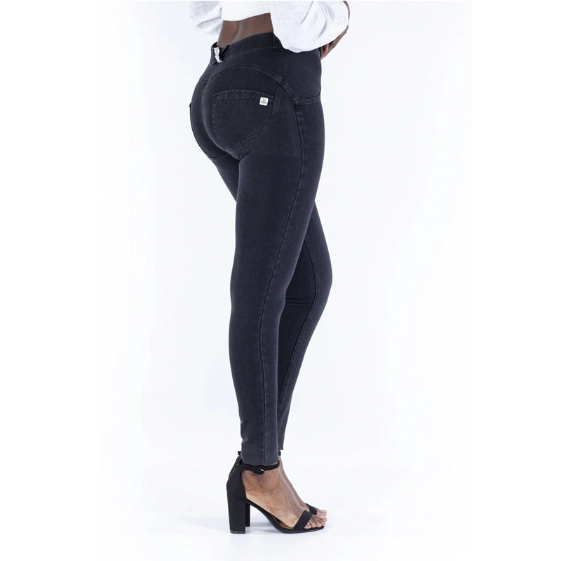 Color Leggings And Denim Sweatpants Mid-waist