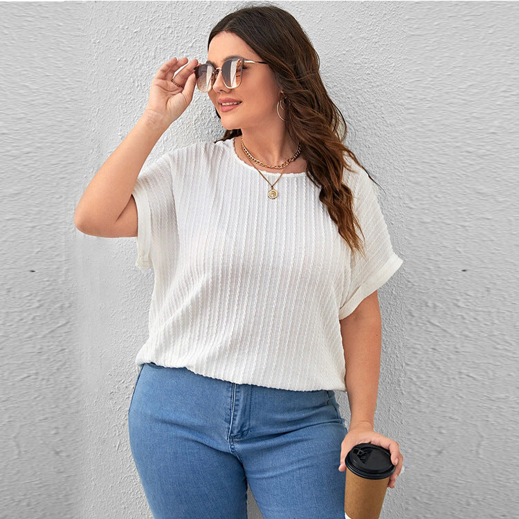 Fashion New Large Size Solid Color Short Sleeve T-shirt
