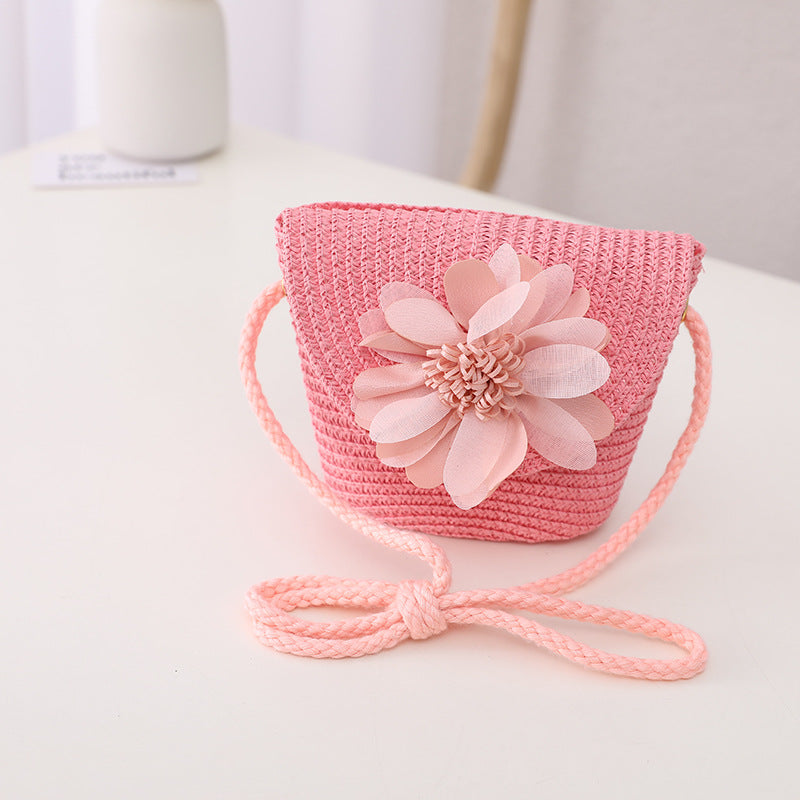 Children's Summer Sunshade Flower Princess Straw Hat Backpack Set