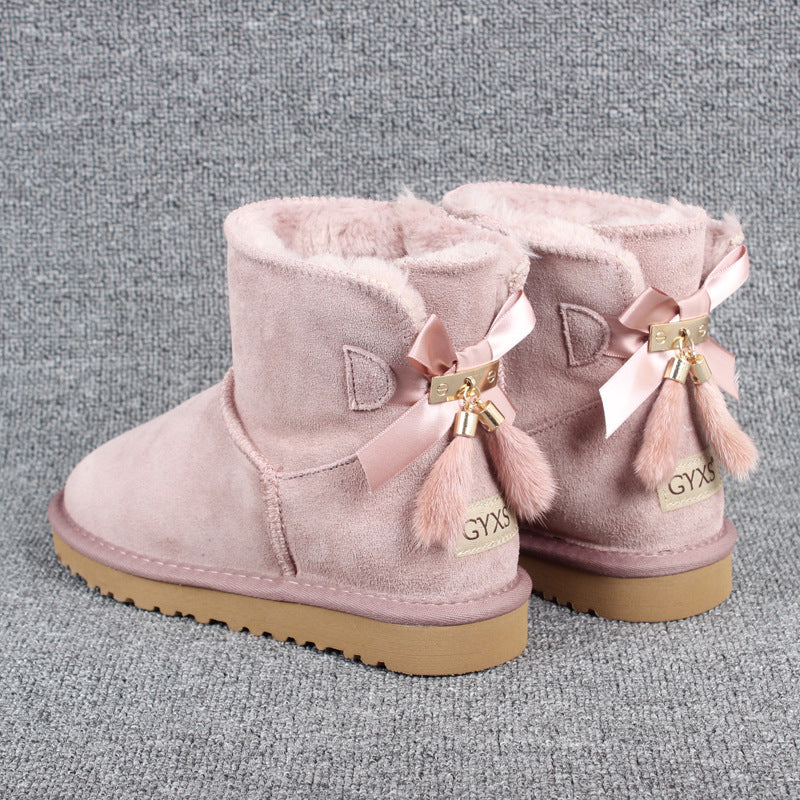 Low Tube Mink Fur Women's Plus Size Couple Boots