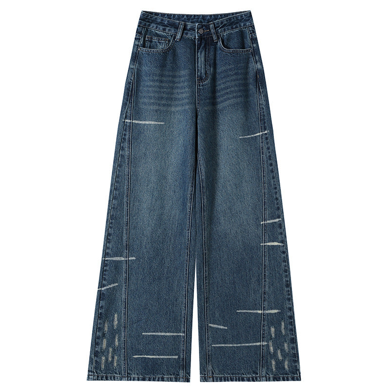 Fleeceforede Ekstra Tykke Unikke Højtaljede Løstsiddende Denim Wide-leg Bukser Til Kvinder