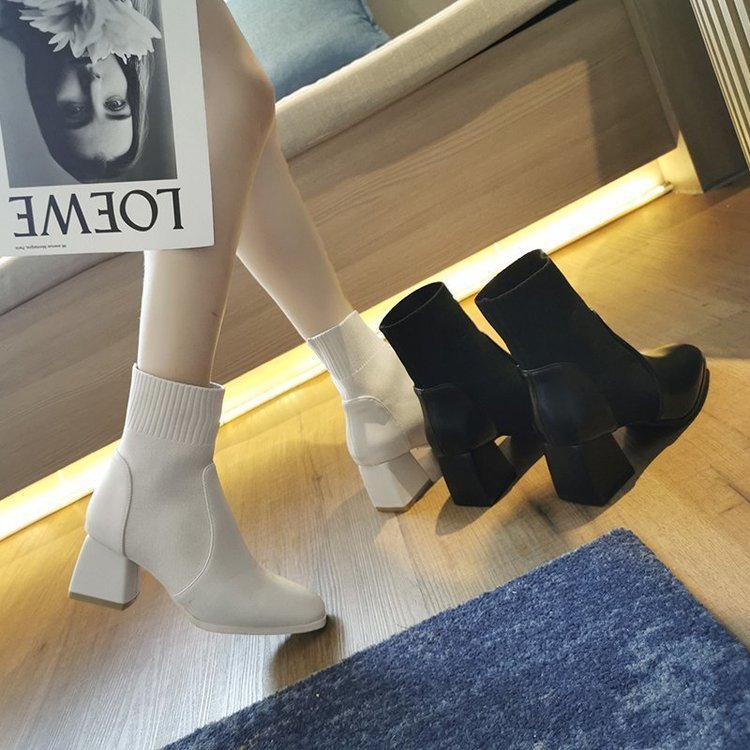 Square-toed Thick-heeled Skinny Boots