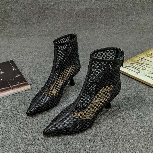 Kvinders hule spidse høje hæle mesh åndbare stiletstøvler sandaler